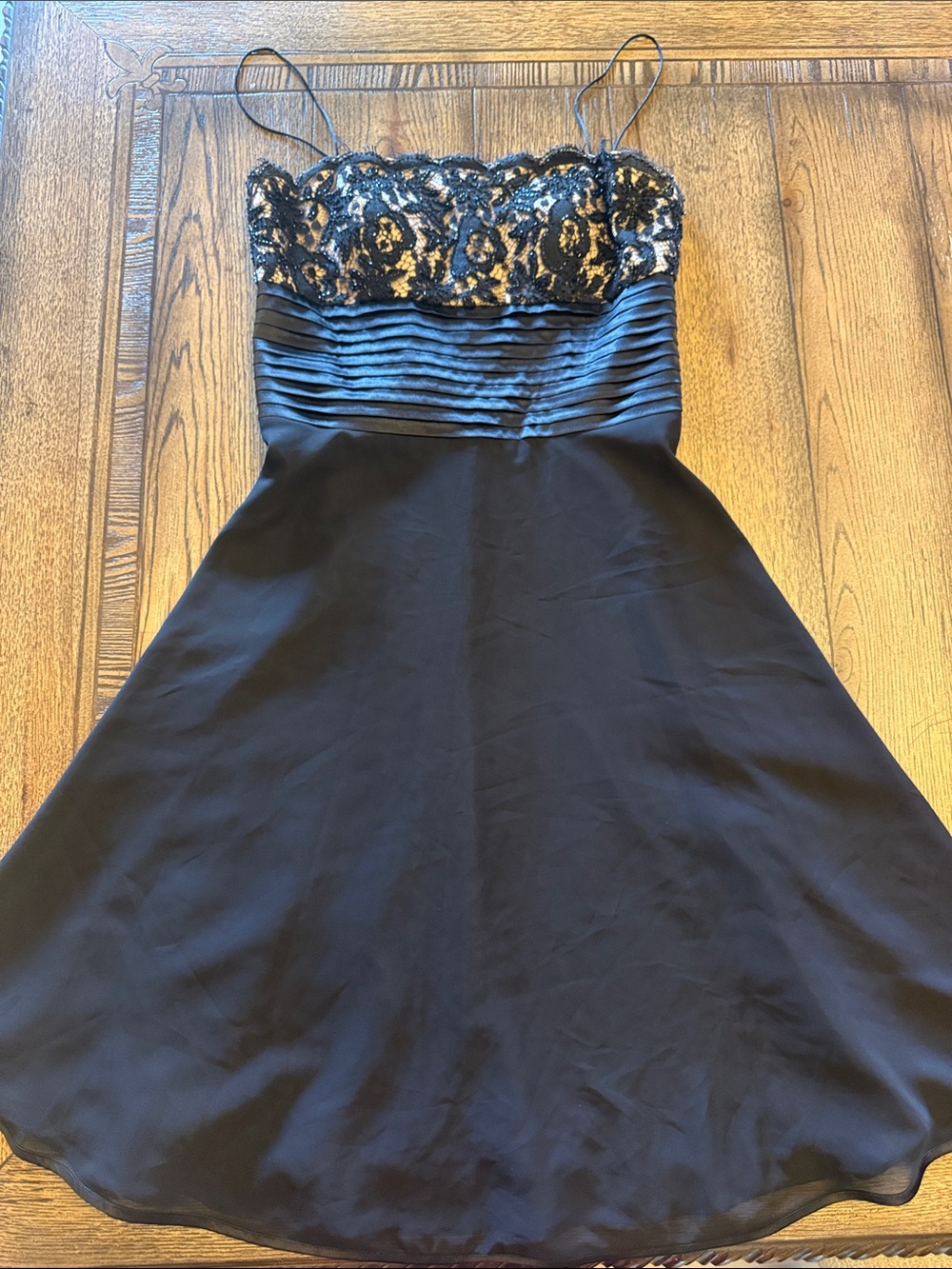 Black Lace and Bead Bodice Spaghetti Strap Dress